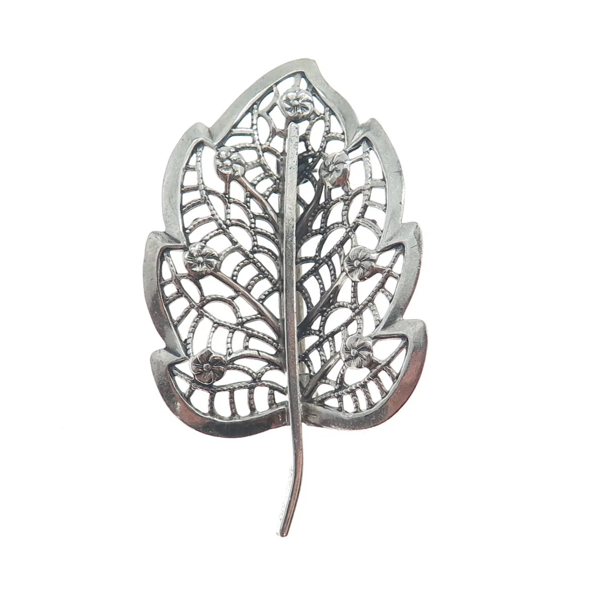 JEWELART 925 Sterling Silver Vintage Floral Leaf Filigree Oxidized Pin Brooch