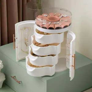 Jewelry Box Organizer Multifunctional 4 Layers Drawers Jewelry Box Double-Door Organizer