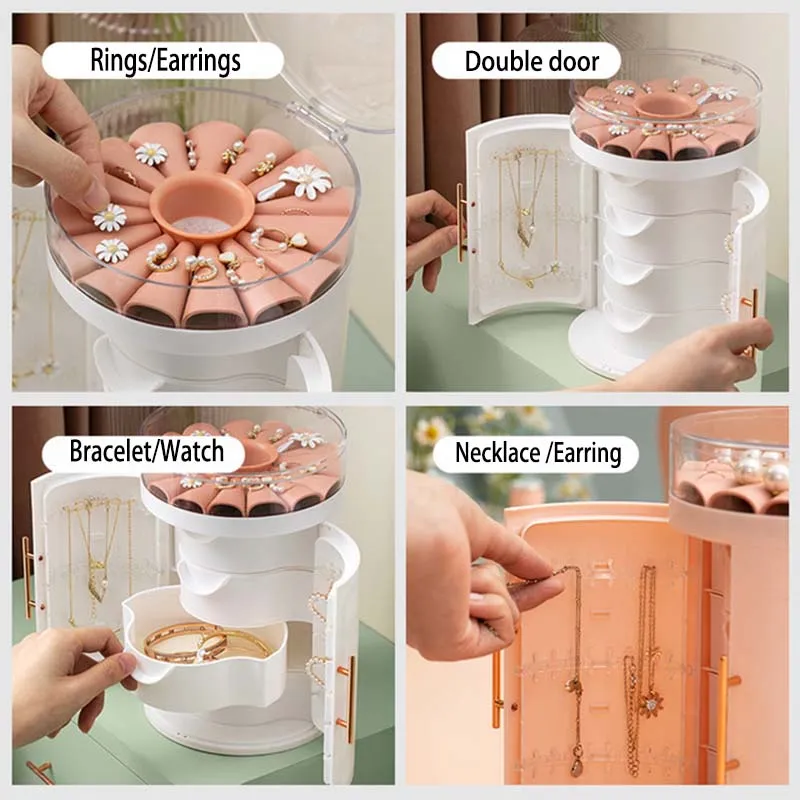 Jewelry Box Organizer Multifunctional 4 Layers Drawers Jewelry Box Double-Door Organizer