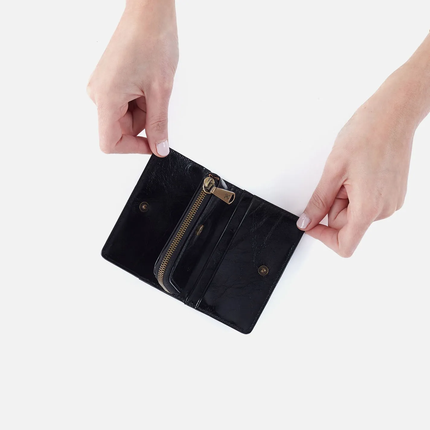 Jill Card Case In Polished Leather - Black