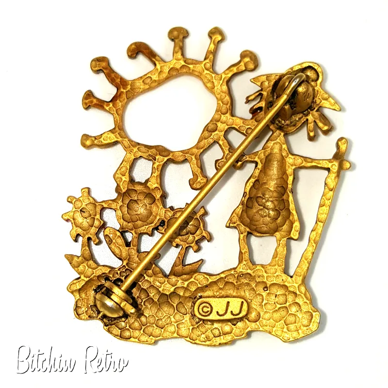 JJ Vintage Brooch  Flower Garden  Farmer  Enamel Flowered Pin