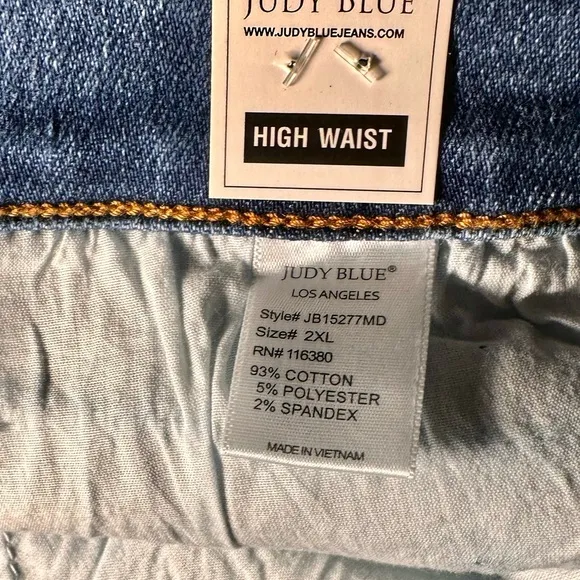 Judy Blue 2XL denim jean shorts hi waist raw hem medium wash JB15277 MD NWT