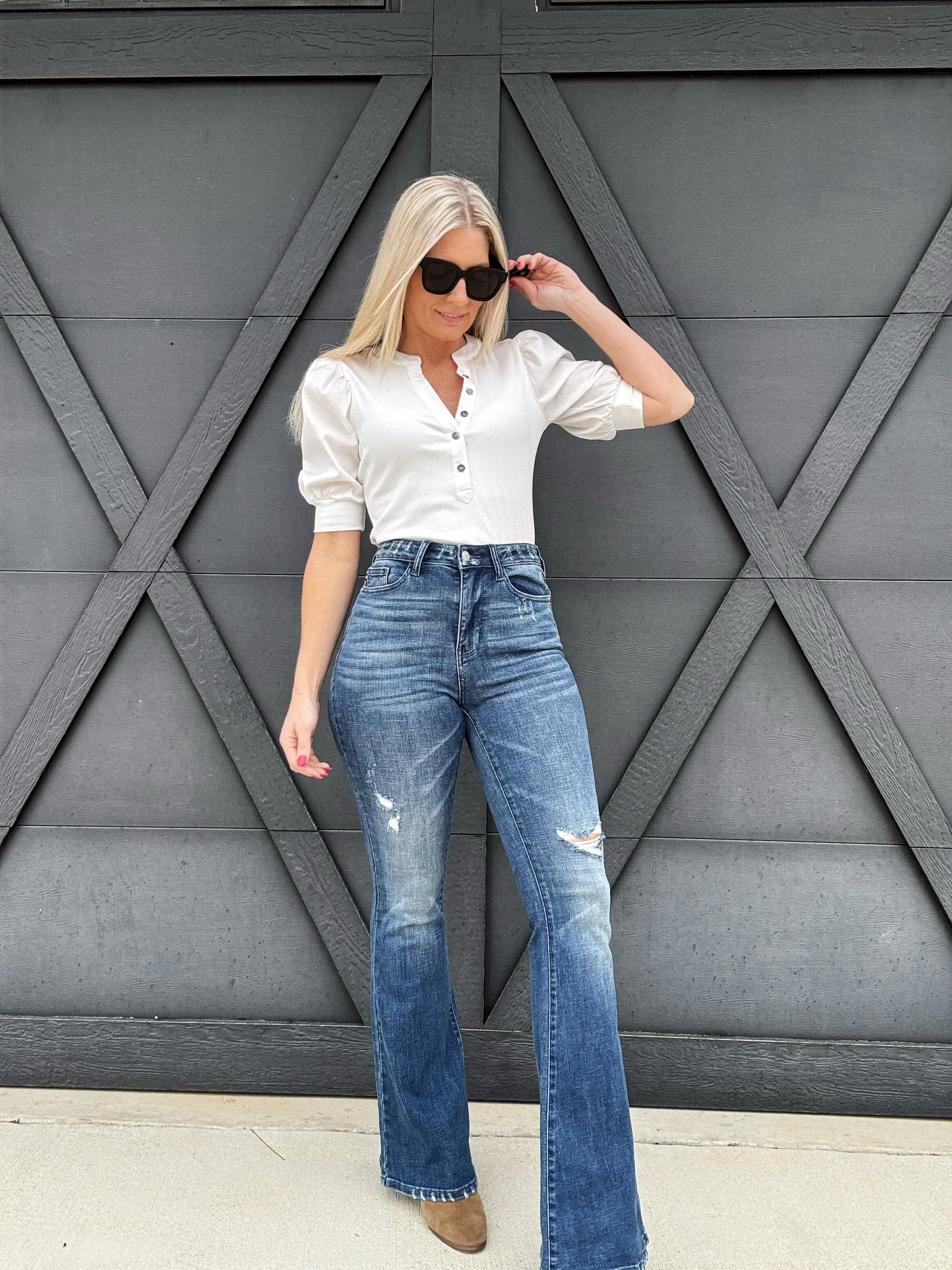Judy Blue Contrast Destroy Flare Jeans