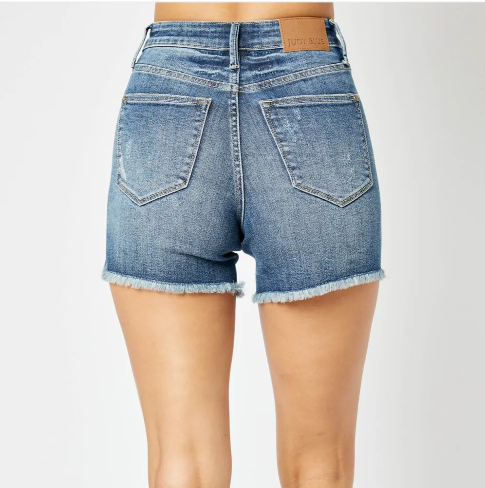 Judy Blue High Waist Tummy Control Fray Hem Denim Shorts - Final Sale