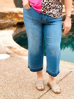 Judy Blue HW Tummy Control Release Hem Crop Wide Leg