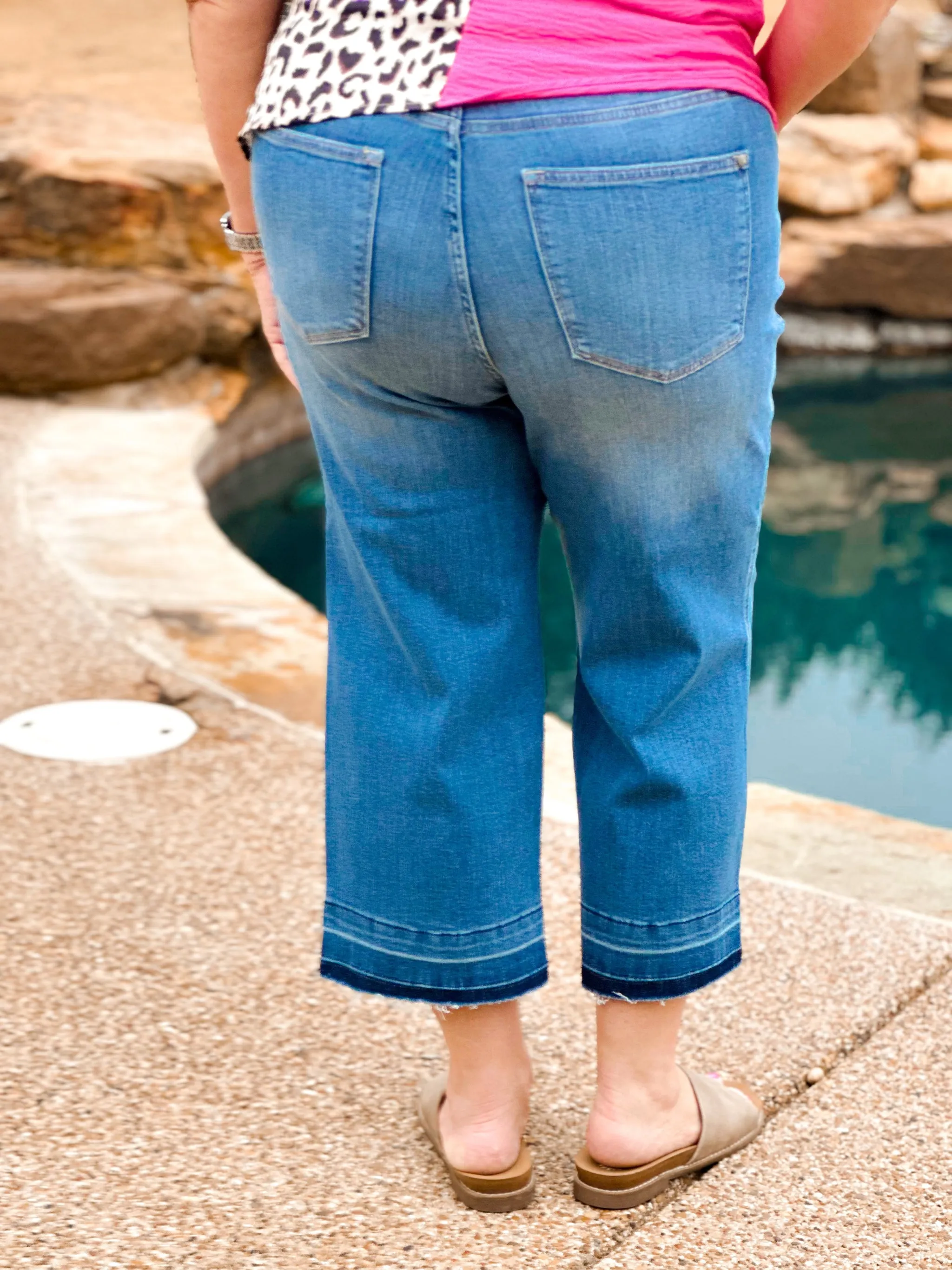 Judy Blue HW Tummy Control Release Hem Crop Wide Leg