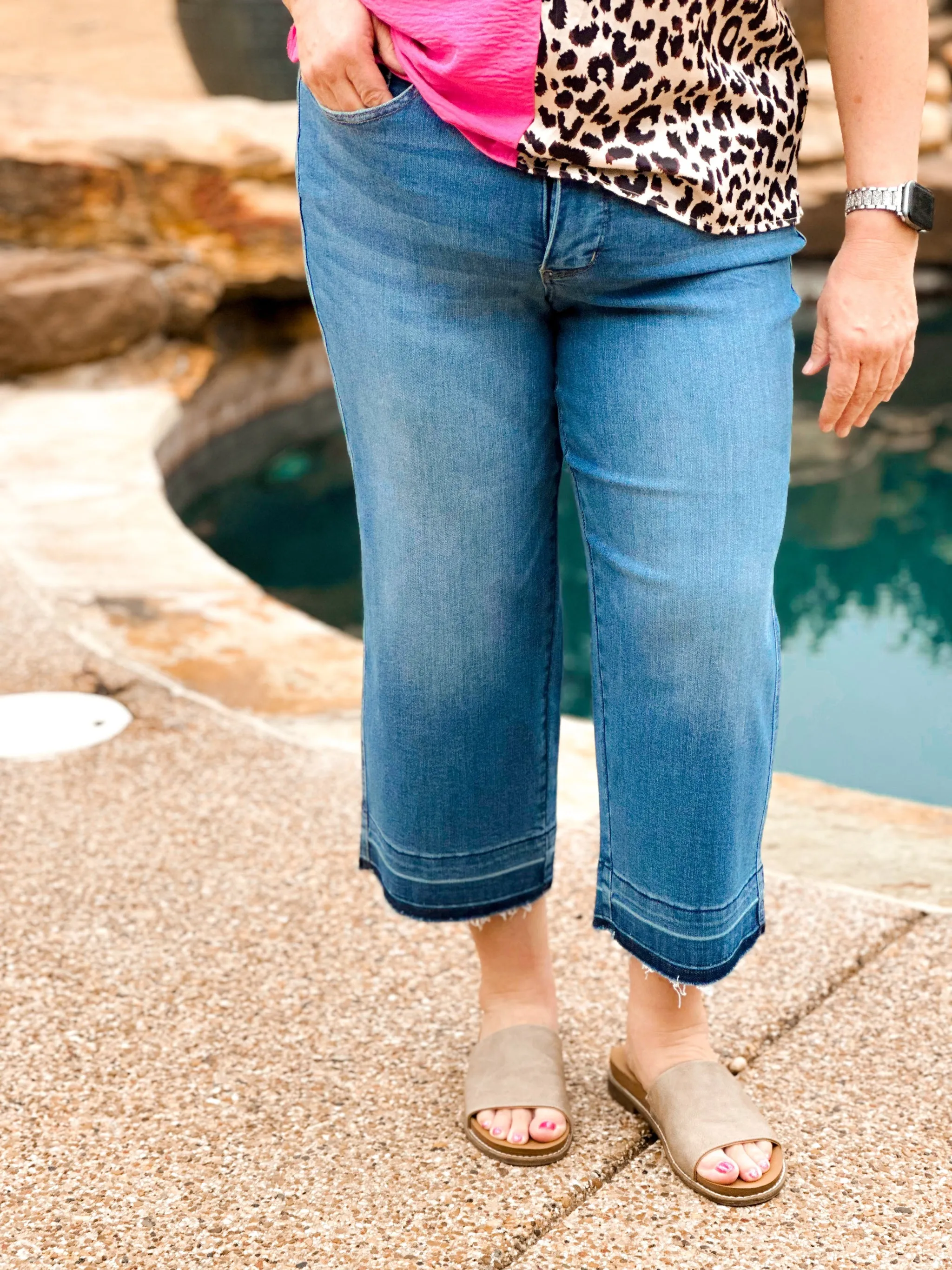 Judy Blue HW Tummy Control Release Hem Crop Wide Leg
