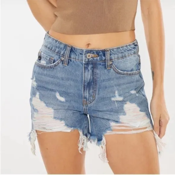 Kan Can Distressed High Rise Cut Off Denim Shorts size 11/29