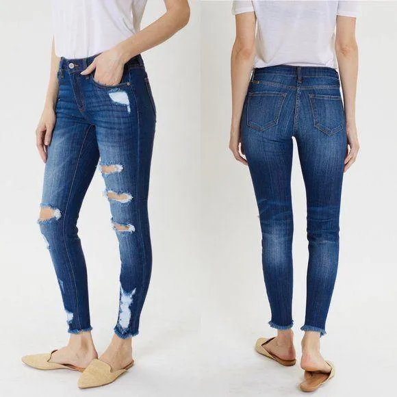 Kancan Dark Wash Distressed Skinny Jeans KC5056LD