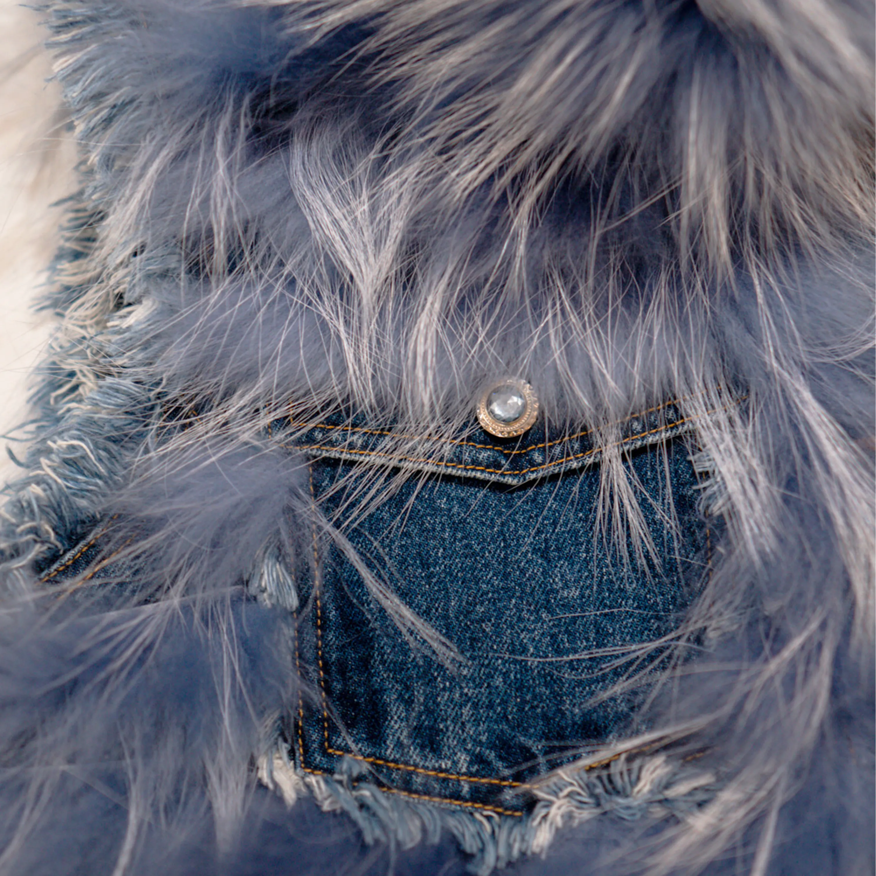 Kashani Women's Distressed Denim Fox Fur Vest