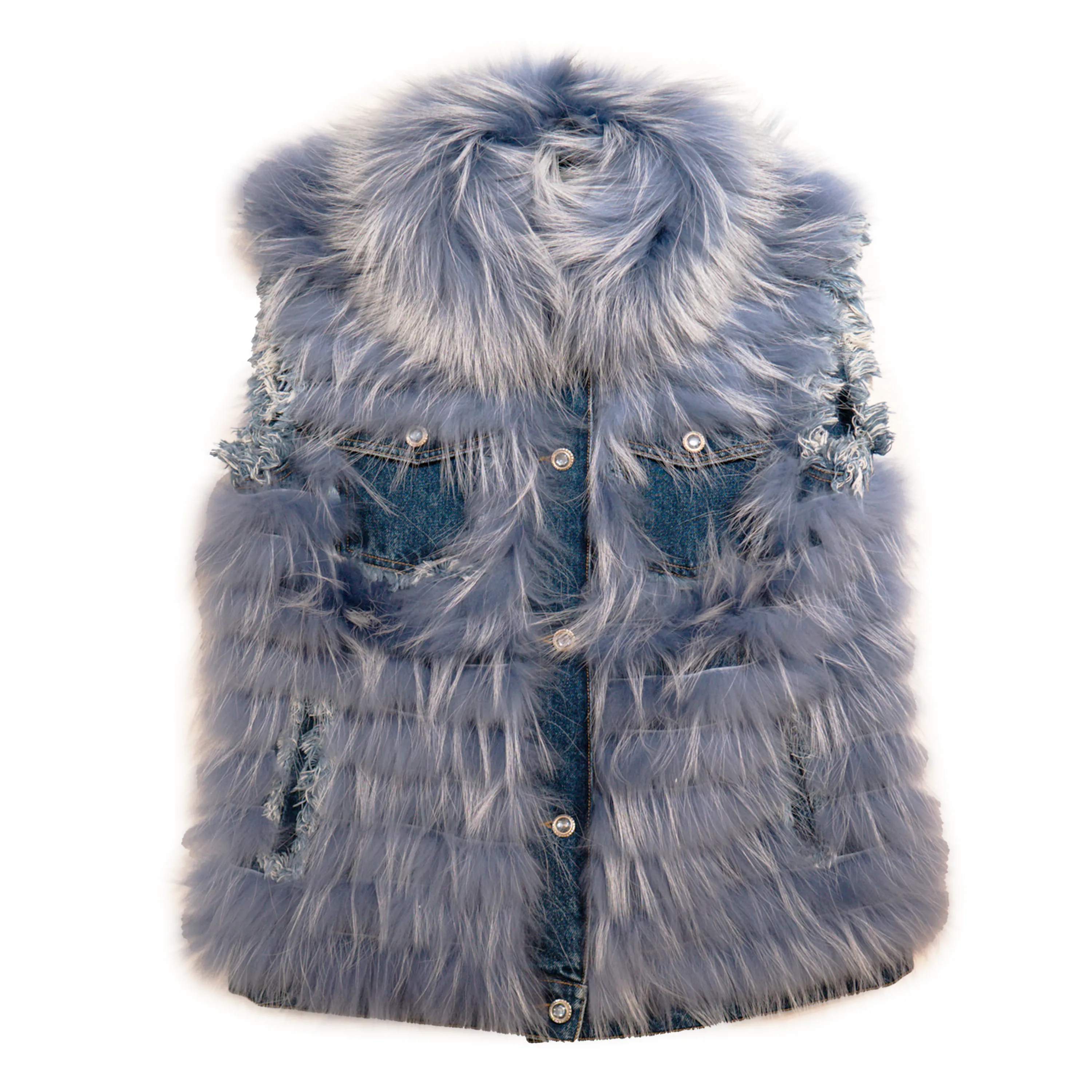 Kashani Women's Distressed Denim Fox Fur Vest