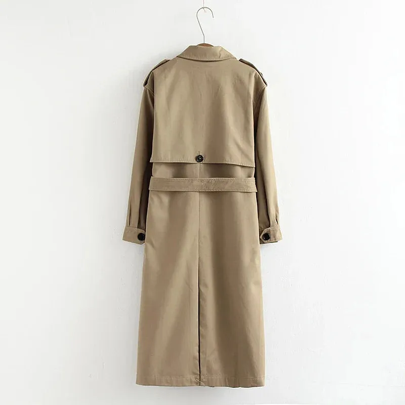 Korean Style Long Khaki Red Trench Coat