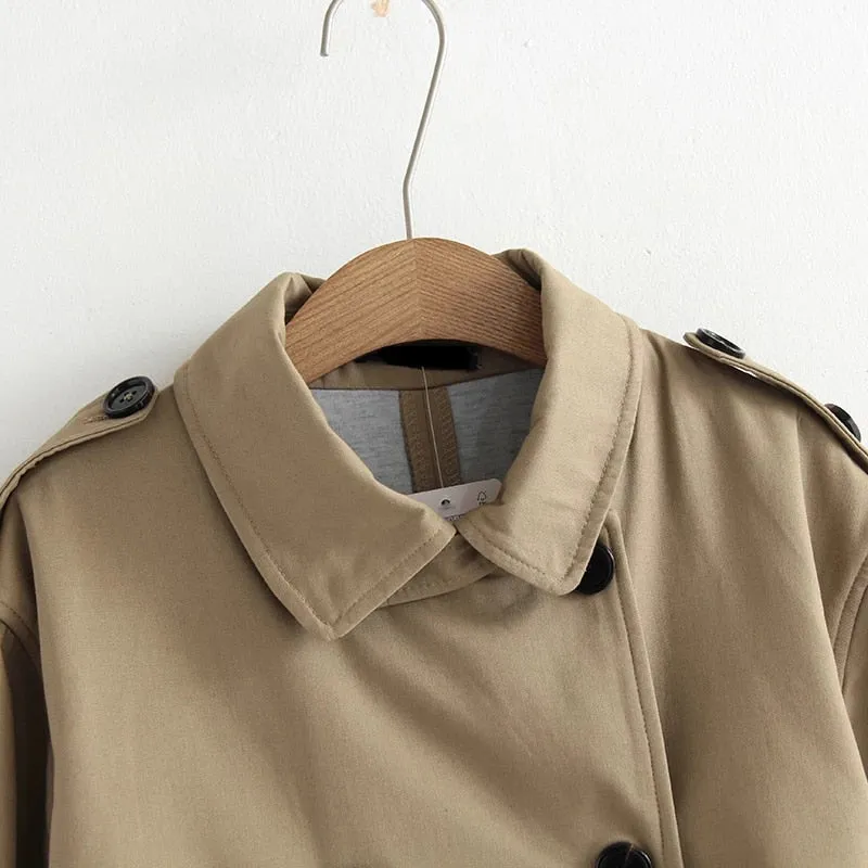 Korean Style Long Khaki Red Trench Coat