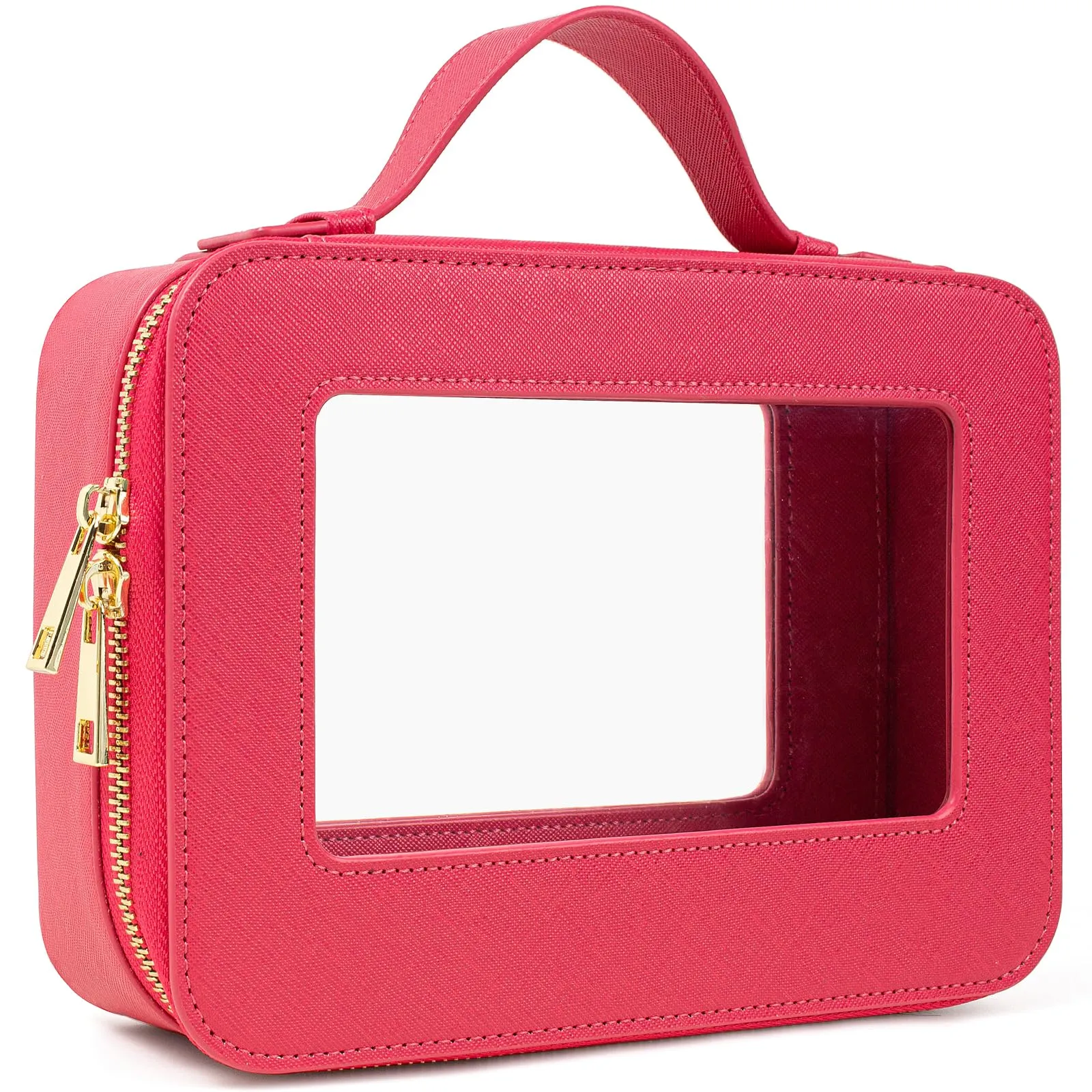 KOTORA Clear Makeup Bag Organizer, Portable Travel Toiletry Bag TSA Approved Toiletry Bag with Handle Large Opening Fit Carry-on Travel Essential Car Accessories for Women Girls (Rose Pink)