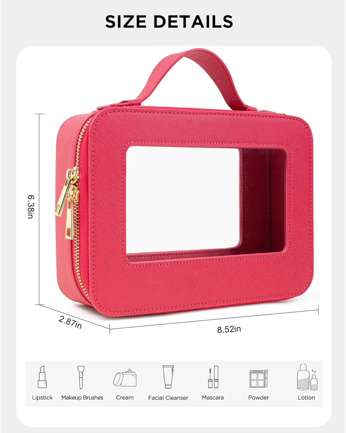 KOTORA Clear Makeup Bag Organizer, Portable Travel Toiletry Bag TSA Approved Toiletry Bag with Handle Large Opening Fit Carry-on Travel Essential Car Accessories for Women Girls (Rose Pink)