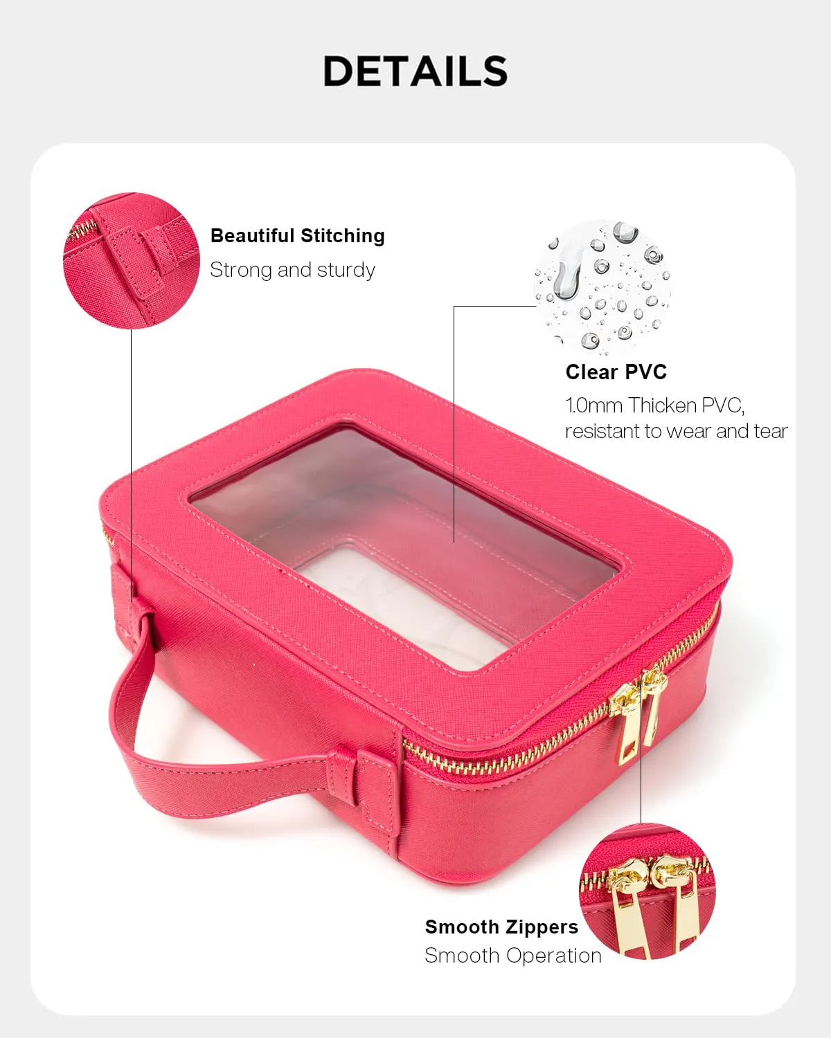 KOTORA Clear Makeup Bag Organizer, Portable Travel Toiletry Bag TSA Approved Toiletry Bag with Handle Large Opening Fit Carry-on Travel Essential Car Accessories for Women Girls (Rose Pink)
