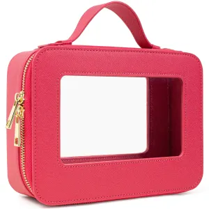 KOTORA Clear Makeup Bag Organizer, Portable Travel Toiletry Bag TSA Approved Toiletry Bag with Handle Large Opening Fit Carry-on Travel Essential Car Accessories for Women Girls (Rose Pink)