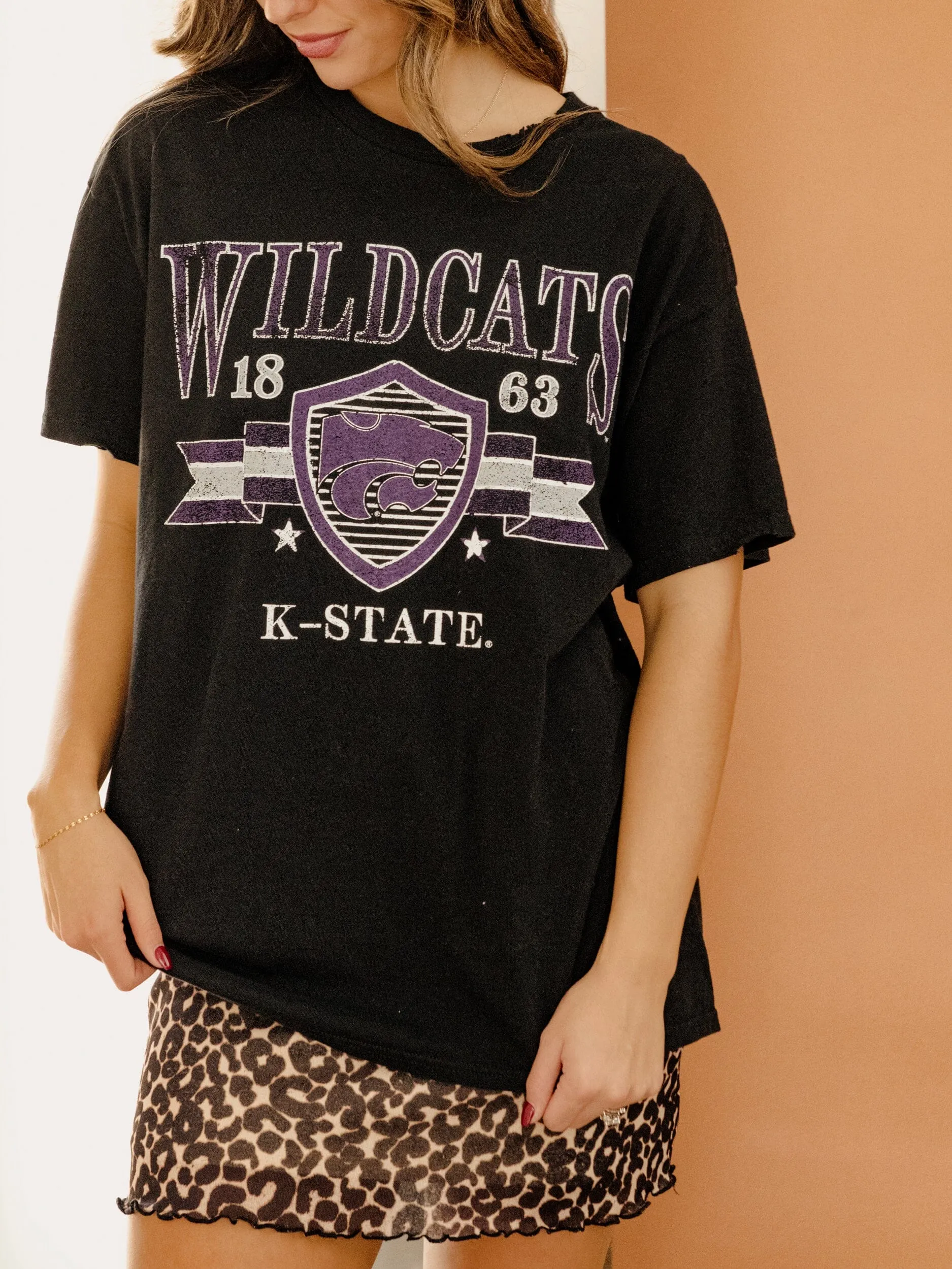 KSU Wildcats Pep Rally Black Thrifted Tee