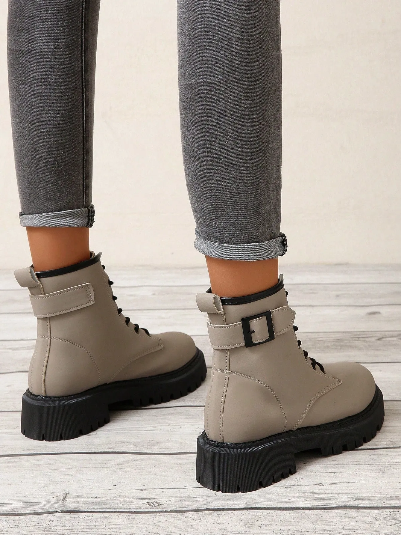 Lace-up Front Combat Boot - Grey