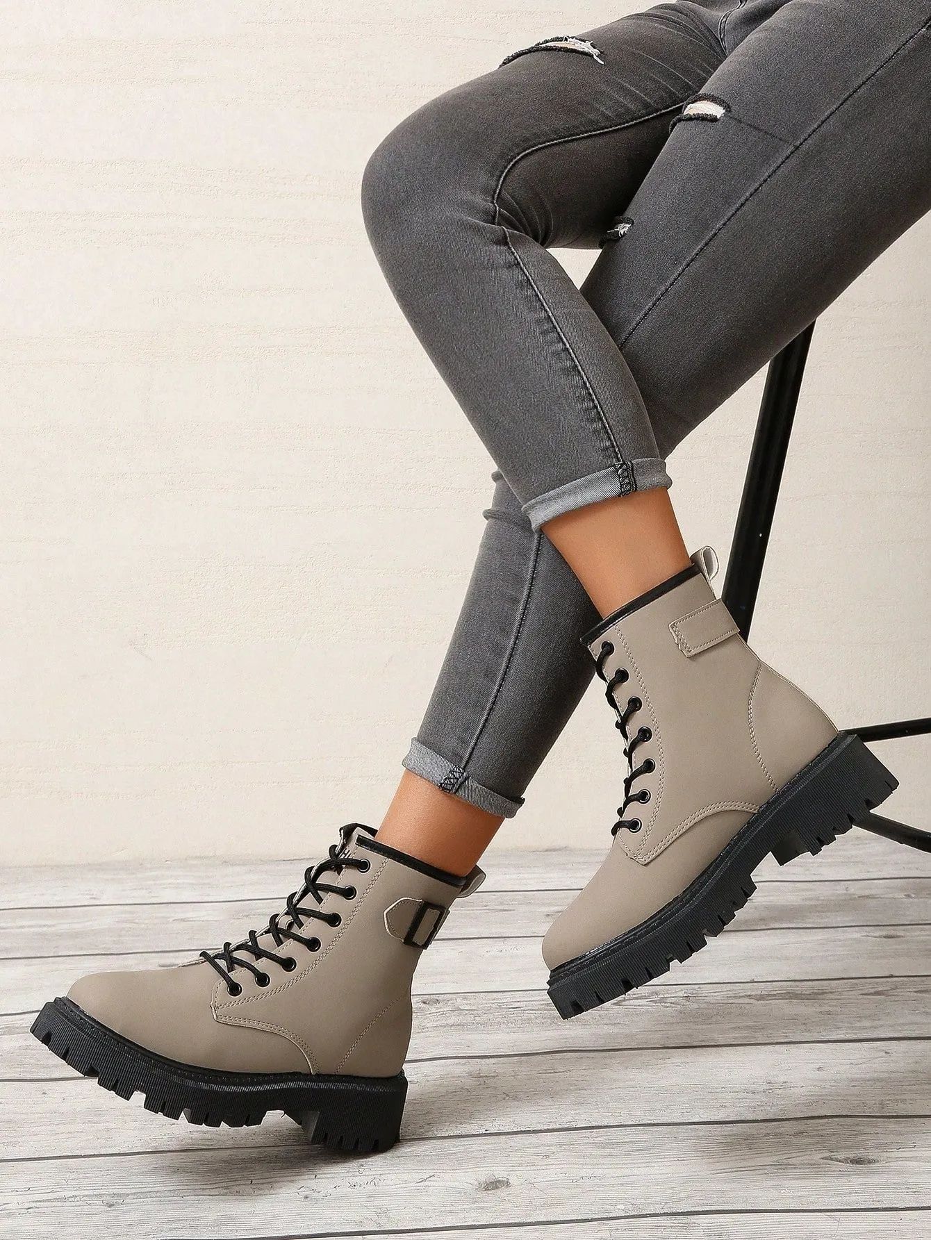 Lace-up Front Combat Boot - Grey