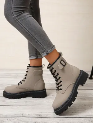 Lace-up Front Combat Boot - Grey