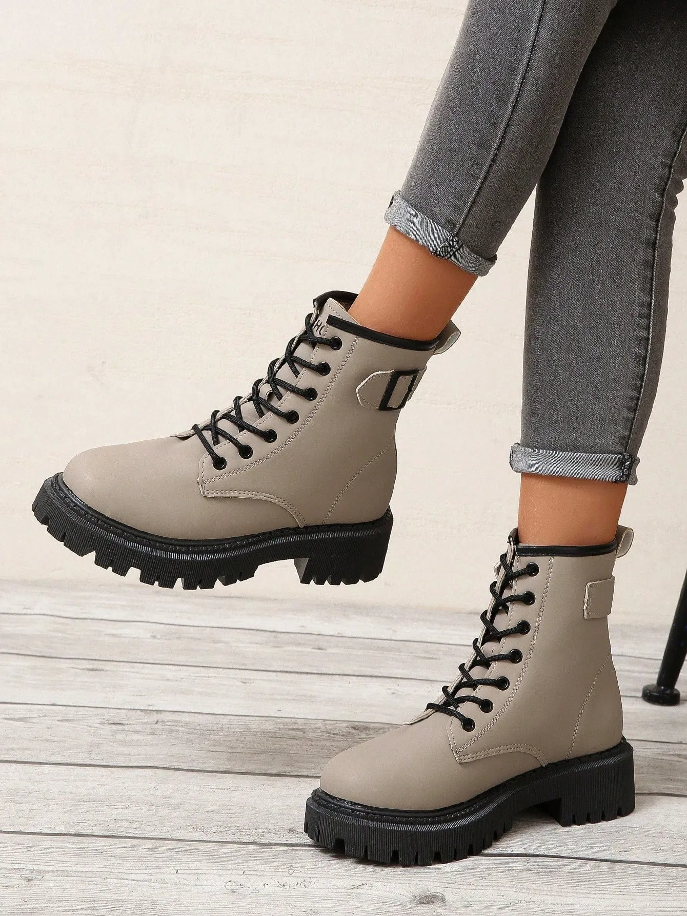 Lace-up Front Combat Boot - Grey