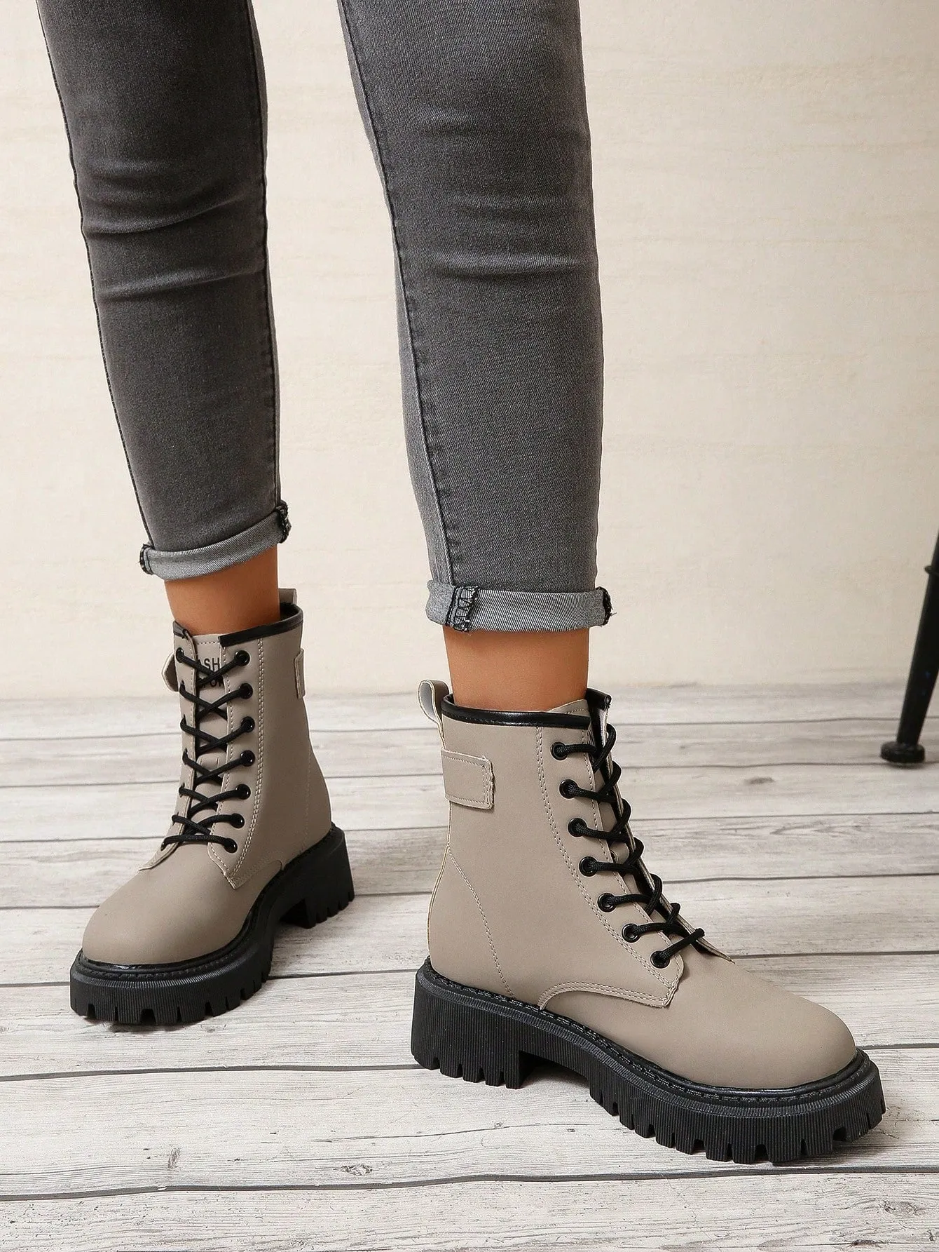 Lace-up Front Combat Boot - Grey