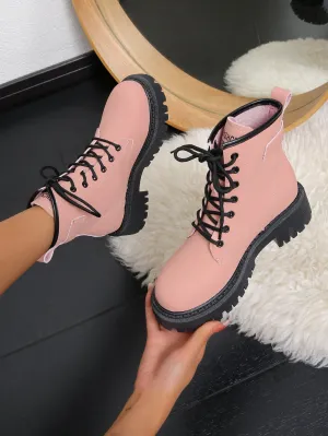 Lace-up Front Combat Boot - Pink