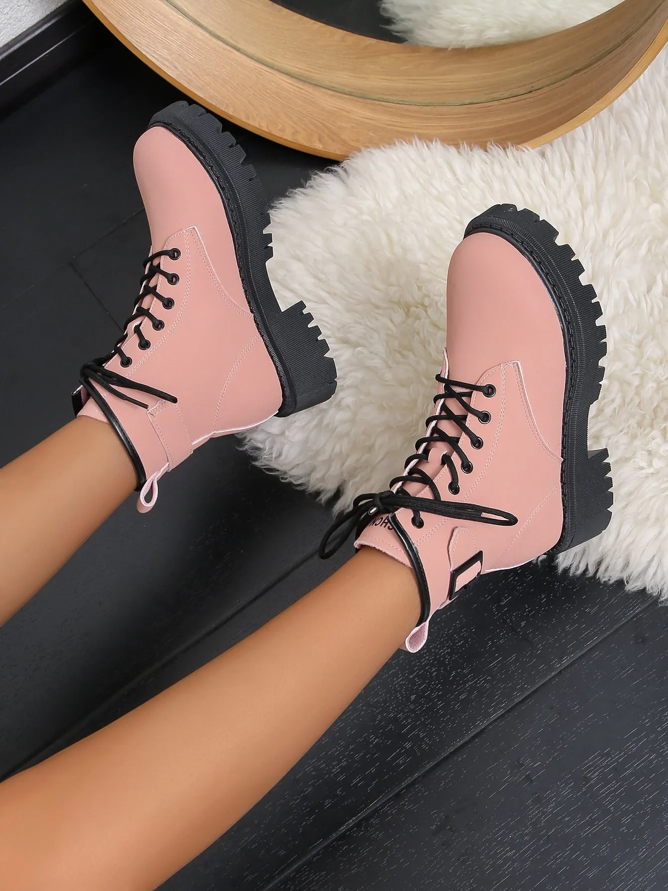 Lace-up Front Combat Boot - Pink