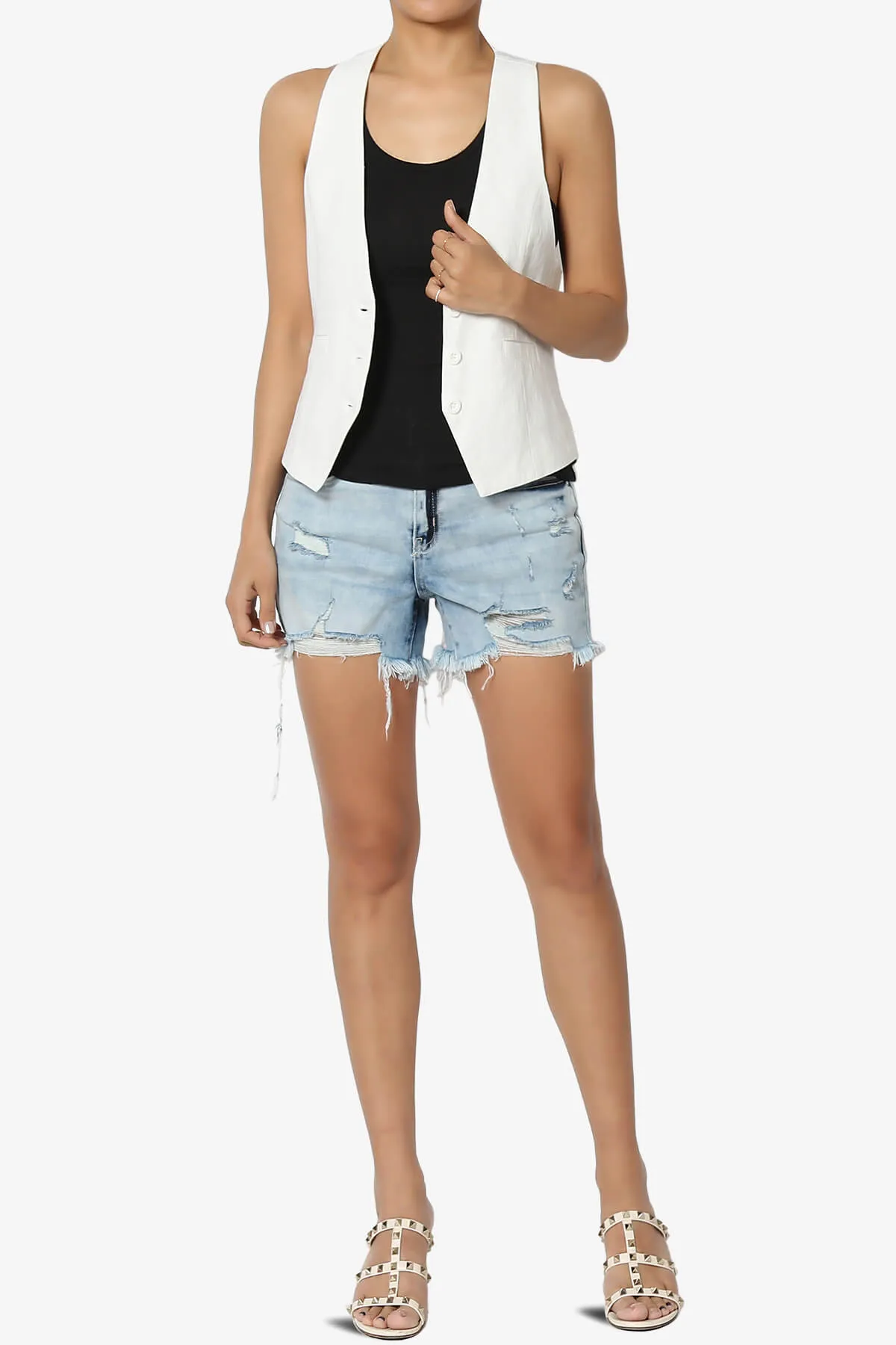 Lando High Waisted Distressed Denim Shorts