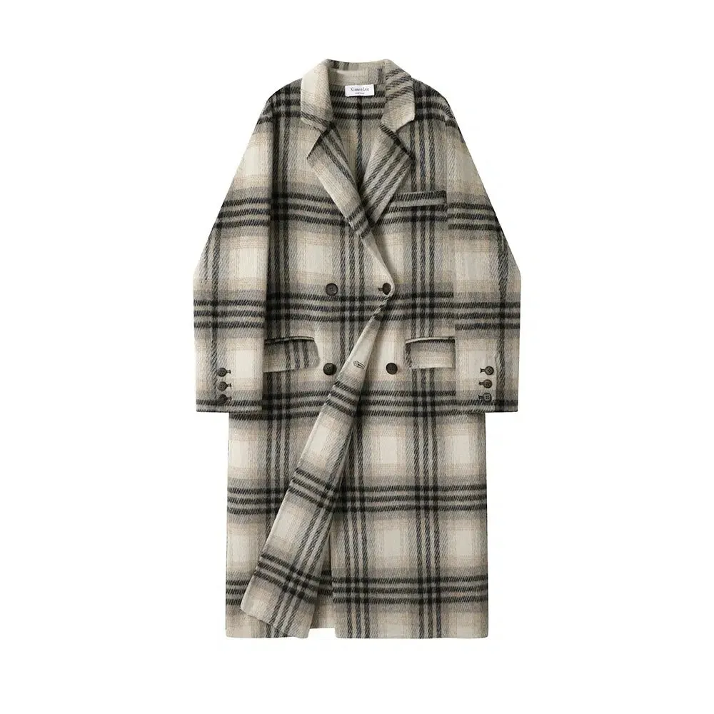 Lapel Collar Plaid Wool Coat