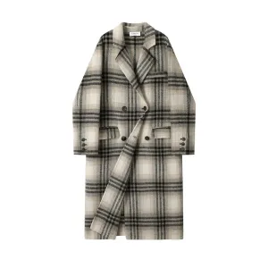 Lapel Collar Plaid Wool Coat