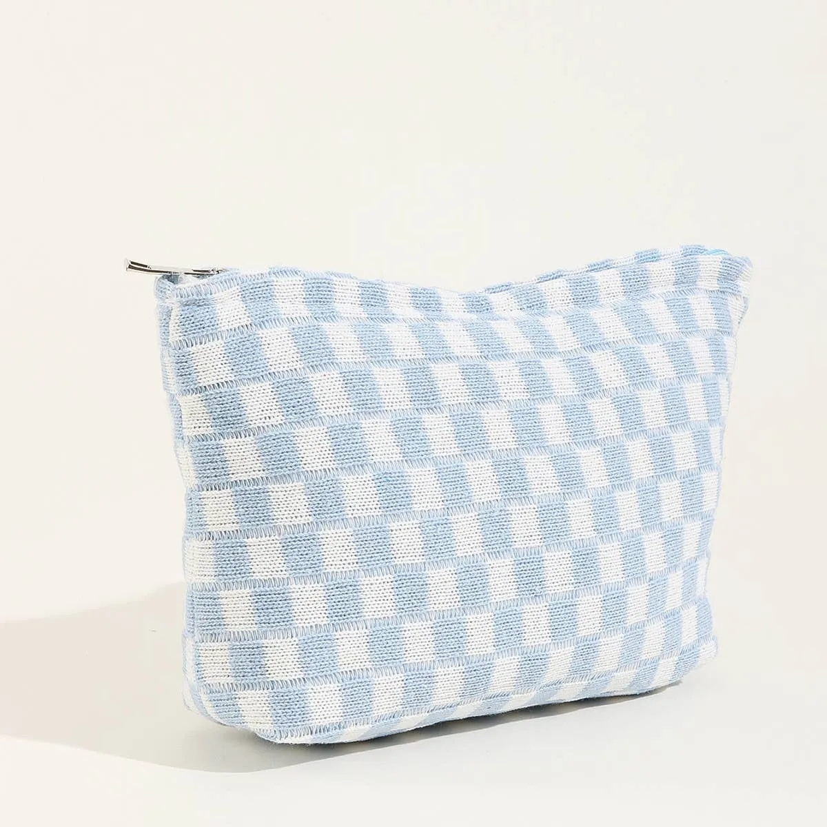 LARGE PLAID WASH BAG COSMETIC BAG_CWAB1034: Blue / (OS) 1