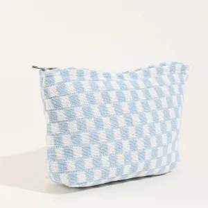 LARGE PLAID WASH BAG COSMETIC BAG_CWAB1034: Blue / (OS) 1