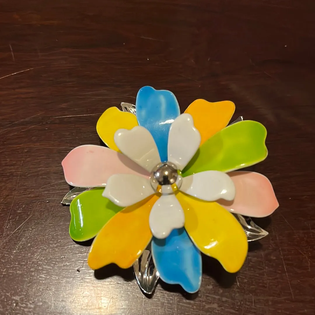 Large Vintage Enamel Flower Brooches