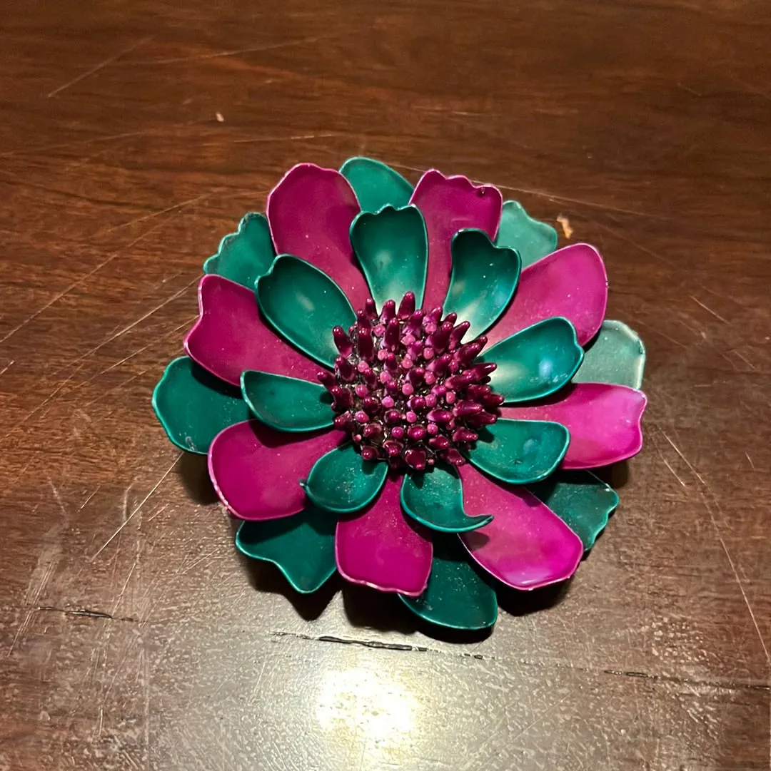 Large Vintage Enamel Flower Brooches