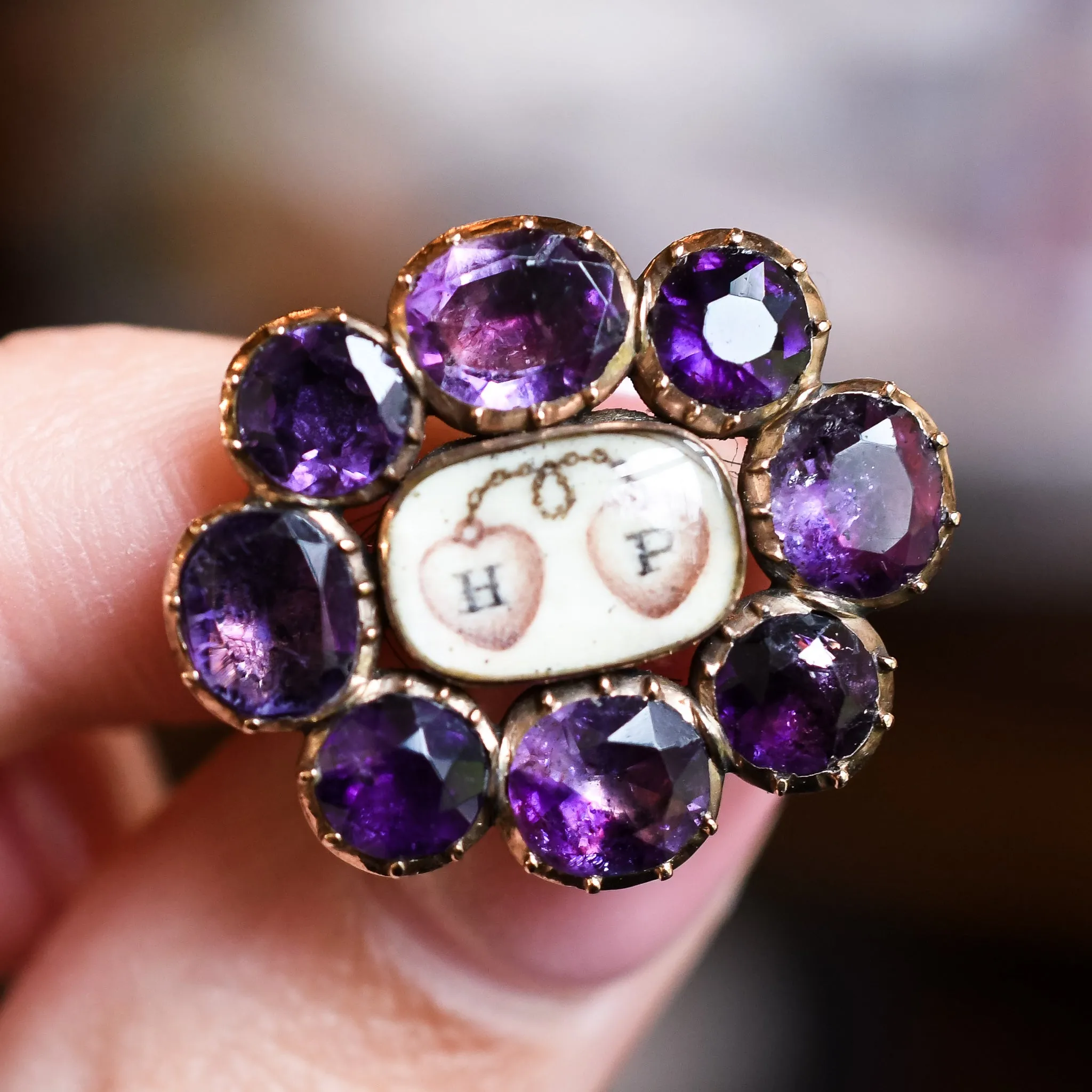 Layaway Georgian Amethyst Entwined Hearts Memorial Pin for MT Final Payment