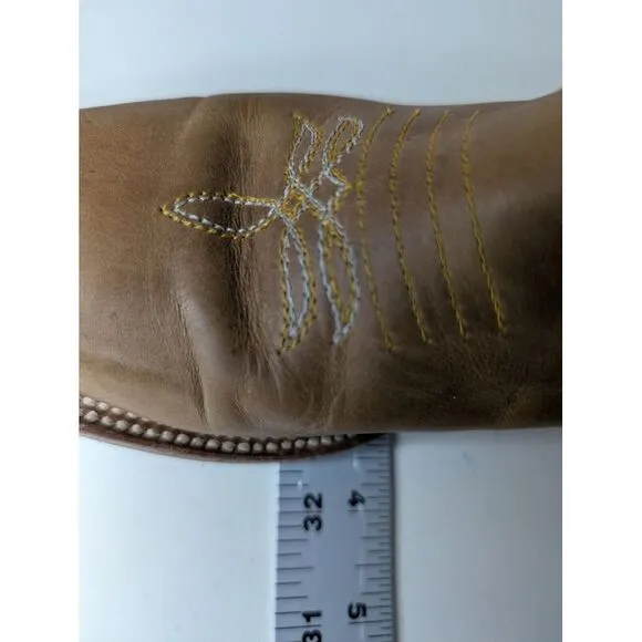 Leather Cowboy Boots Kids US Size 1/ Mexico 21 Butterfly Embroidered Brown/ Tan