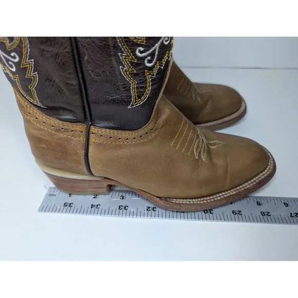 Leather Cowboy Boots Kids US Size 1/ Mexico 21 Butterfly Embroidered Brown/ Tan