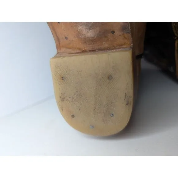 Leather Cowboy Boots Kids US Size 1/ Mexico 21 Butterfly Embroidered Brown/ Tan