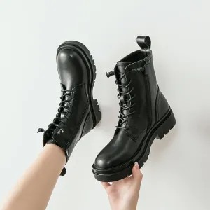 Leather Martin Boots Ladies Leather Boots Short Boots Side Pull Cotton Boots