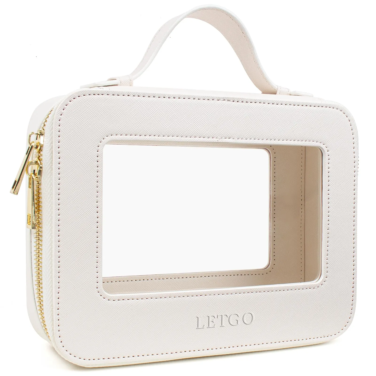 LETGO Clear Makeup Bag Travel Cosmetic Case Transparent Toiletry Bag with Zipper, Portable Make Up Organizer Traveling Compact Car Bag for Essentials (A-White)