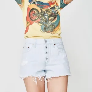Levi’s 501 High Rise Exposed Button Fly Light Washed Denim Shorts Size 25