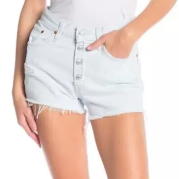 Levi’s 501 High Rise Exposed Button Fly Light Washed Denim Shorts Size 25
