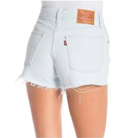 Levi’s 501 High Rise Exposed Button Fly Light Washed Denim Shorts Size 25