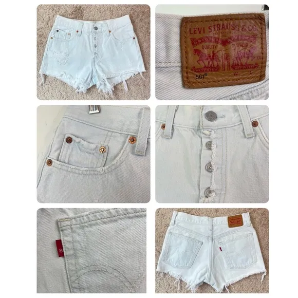 Levi’s 501 High Rise Exposed Button Fly Light Washed Denim Shorts Size 25
