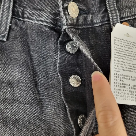 LEVI'S 501 Trashed Black distressed button fly raw hem denim shorts NEW