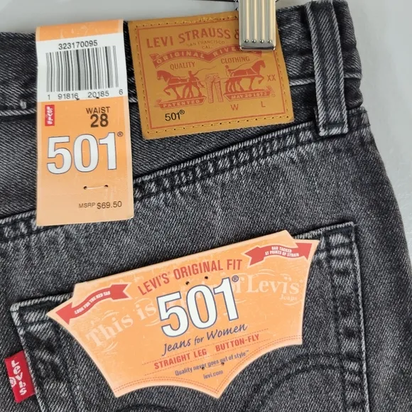 LEVI'S 501 Trashed Black distressed button fly raw hem denim shorts NEW