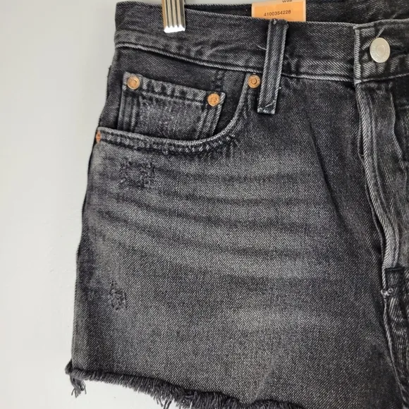 LEVI'S 501 Trashed Black distressed button fly raw hem denim shorts NEW