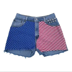 Levi’s Jean Shorts Cut Offs Distressed American Flag Button Fly Relaxed Womens 8